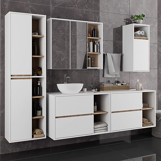 DULAP SUSPENDAT PENTRU BAIE VAMI W50 2D 6P ALB / STEJAR SONOMA