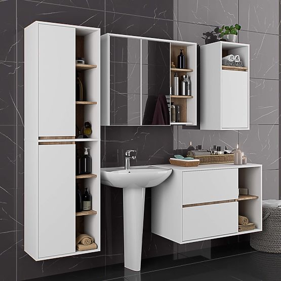 DULAP SUSPENDAT PENTRU BAIE VAMI W50 2D 6P ALB / STEJAR SONOMA
