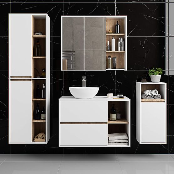 DULAP SUSPENDAT PENTRU BAIE VAMI W50 2D 6P ALB / STEJAR SONOMA