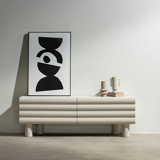 Dulap TV Anatra, canelat, bej, forme rotunjite