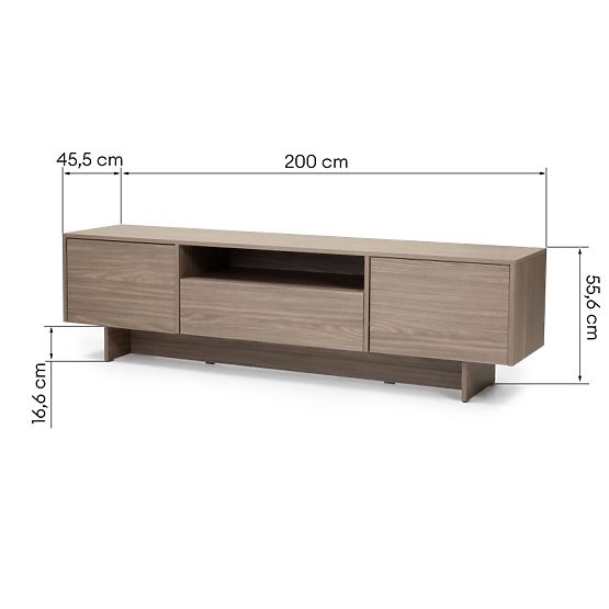 Dulap TV cu două uși și sertar Kanso, stejar perlat