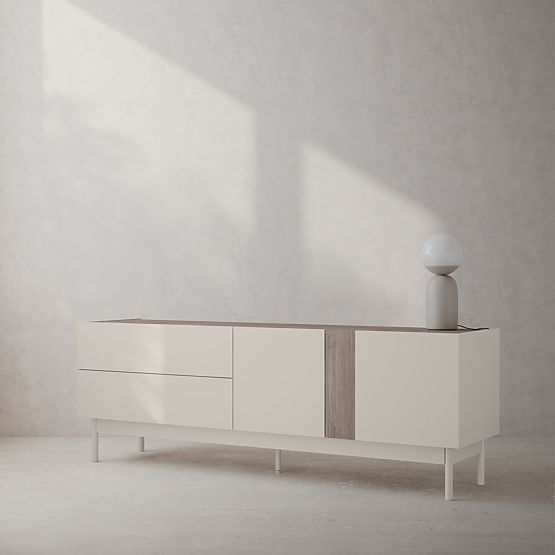 Dulap TV cu două uși și sertare Berula, culoare cașmir, Nuc Villa