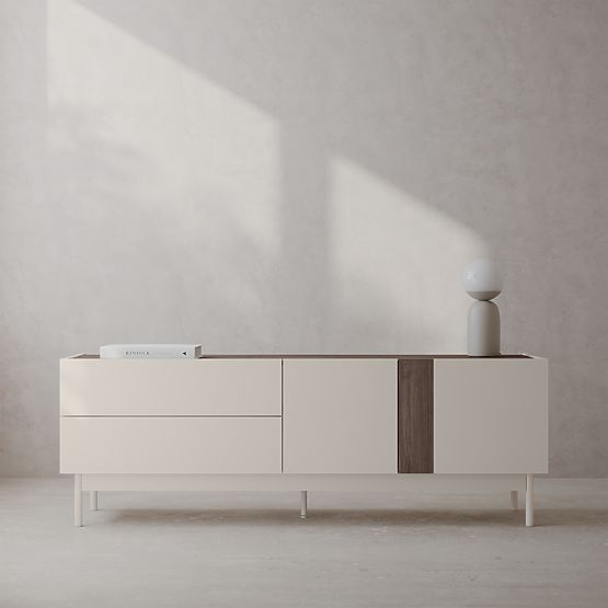 Dulap TV cu două uși și sertare Berula, culoare cașmir, Nuc Villa