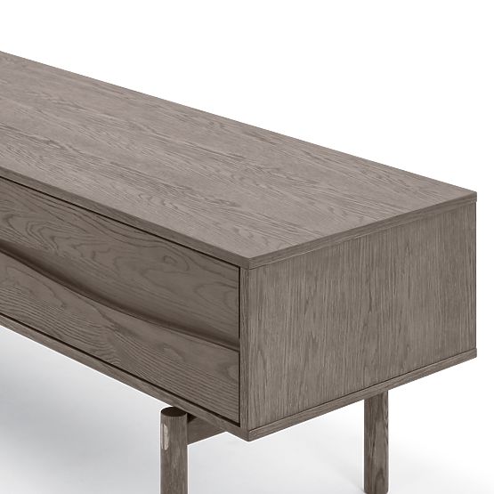 Dulap TV Quadri cu sertare, lemn masiv de stejar, furnir, maro espresso