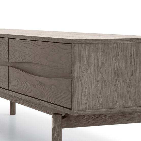 Dulap TV Quadri cu sertare, lemn masiv de stejar, furnir, maro espresso