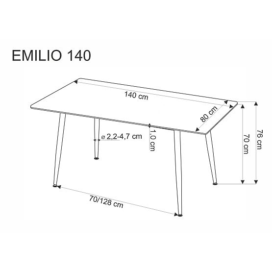 EMILIO 140 masă blat - marmură albă, picioare - negre (2p=1buc)
