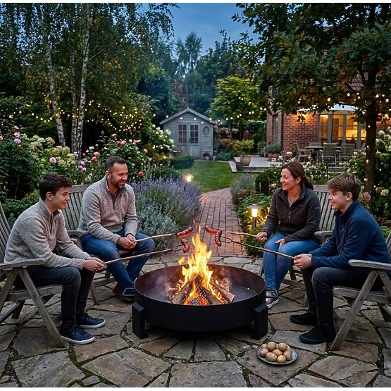 Focar mare din fontă pentru grădină de 60 cm cu mânere, ideal pentru foc de tabără