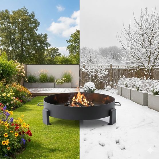 Focar mare din fontă pentru grădină de 60 cm cu mânere, ideal pentru foc de tabără