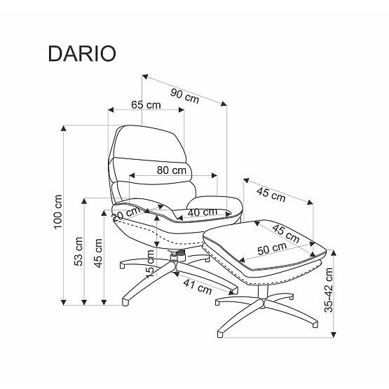 Fotoliu de relaxare DARIO cu taburet și funcție de balansare, gri (1p=1buc)