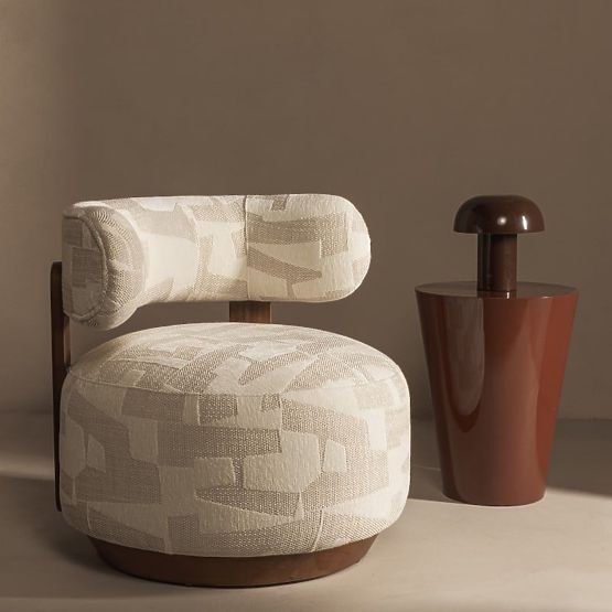 Fotoliu de relaxare Dolce, forme rotunjite, bej/crem, nuc