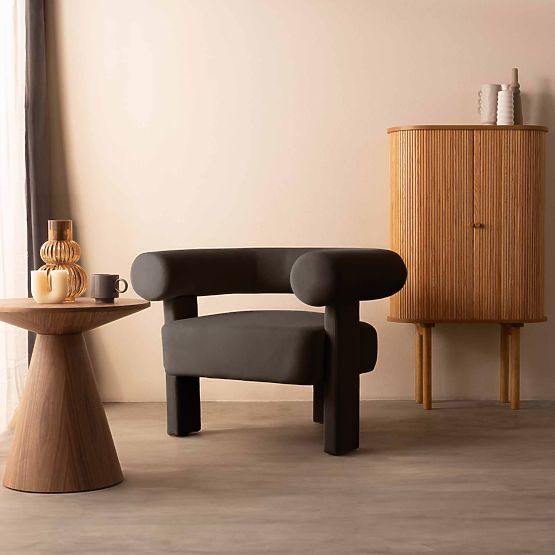 Fotoliu de relaxare Hella maro, catifea, rotunjit