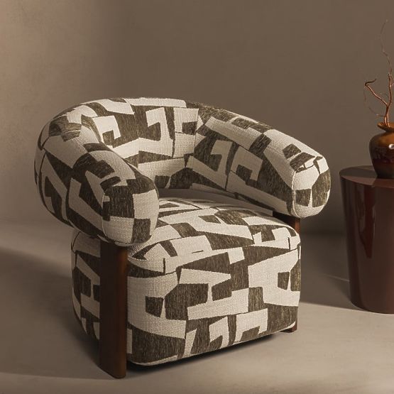 Fotoliu de relaxare Maribel olive-crem/nuc, forme rotunjite