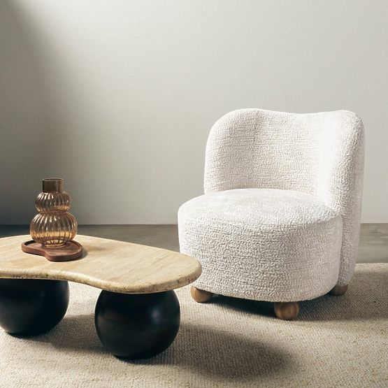 Fotoliu de relaxare Monroe bej/natural, forme rotunjite, picioare sferice