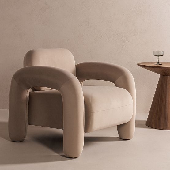 Fotoliu de relaxare Vico, bej deschis, catifea