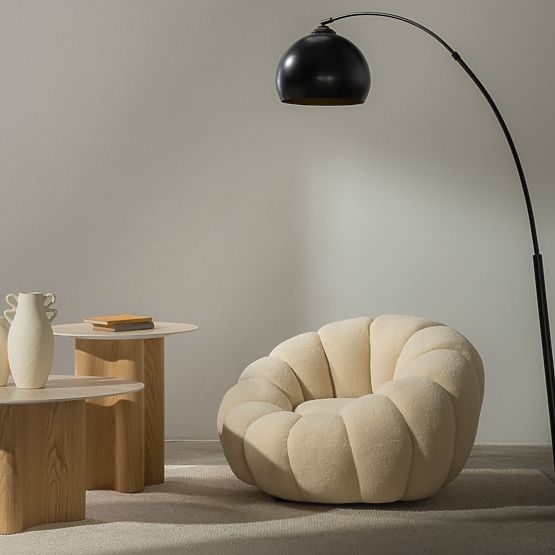 Fotoliu relaxant Venezia bej cu bază rotativă, boucle, forme rotunjite