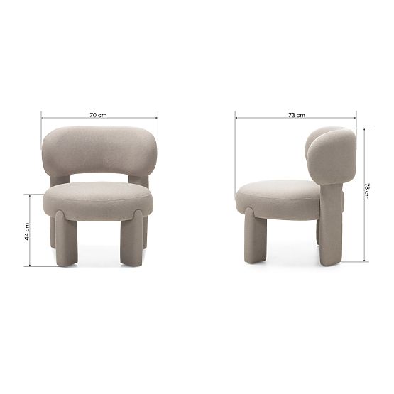 Fotoliu tapițat Falone bej-gri, boucle, rotunjit