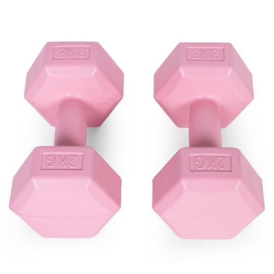Ganteri hexagonale set 2x2 kg greutăți pentru fitness roz ModernHome