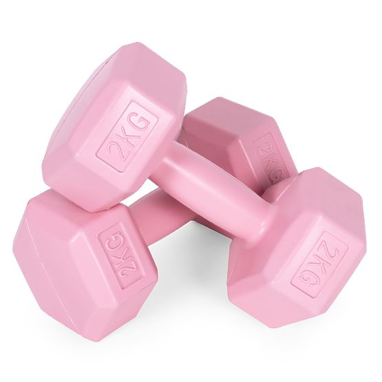 Ganteri hexagonale set 2x2 kg greutăți pentru fitness roz ModernHome