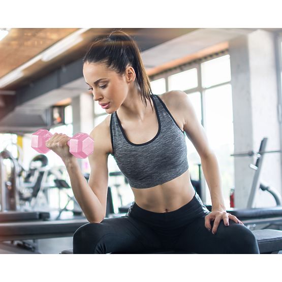 Ganteri hexagonale set 2x2 kg greutăți pentru fitness roz ModernHome