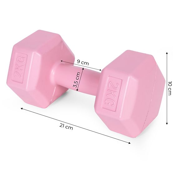 Ganteri hexagonale set 2x2 kg greutăți pentru fitness roz ModernHome