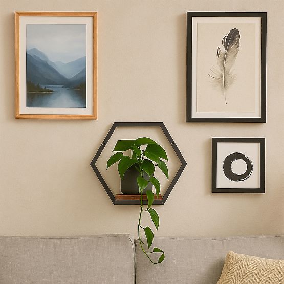 Ghiveci de perete, raft suspendat pentru flori, decor loft hexagon ModernHome