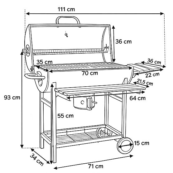 Grătar de grădină pe cărbuni cu 2 grătare și tavă de cenușă BAREL WOOD