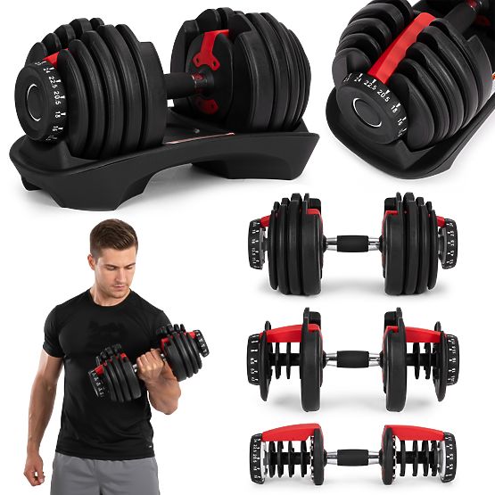 Halteră din fontă reglabilă cu suport, sarcină 2,5-24 kg ModernHome