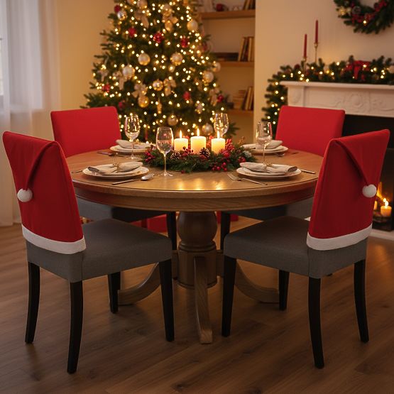 Huse pentru scaun în formă de căciulă Moș Crăciun 2 buc