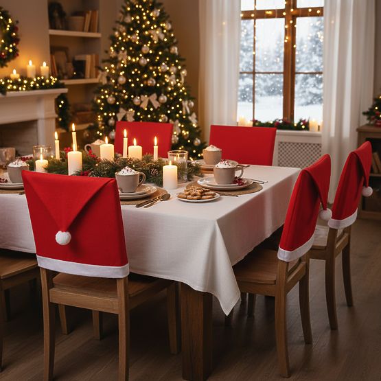 Huse pentru scaune în formă de căciulă Moș Crăciun 6 bucăți