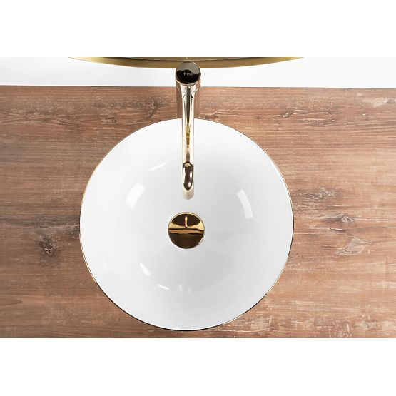 Lavoar ceramic pe blat Stella alb cu margine aurie