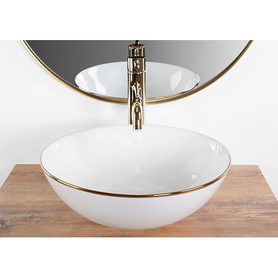 Lavoar ceramic pe blat Stella alb cu margine aurie