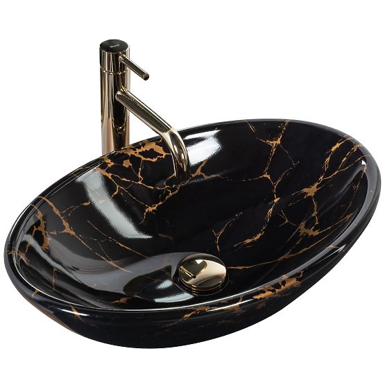 Lavoar pe blat REA Pamela Black Marble Shiny