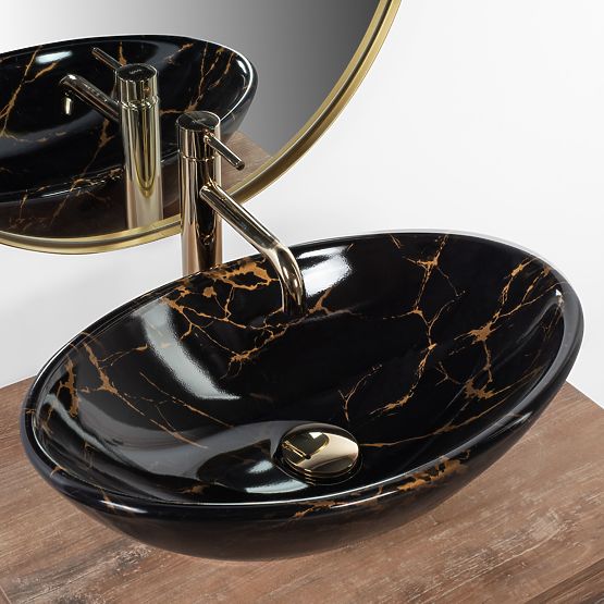 Lavoar pe blat REA Pamela Black Marble Shiny