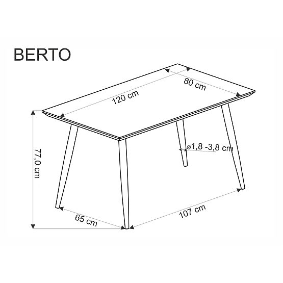 Masă BERTO blat - natural, picior - negru (2p=1buc)