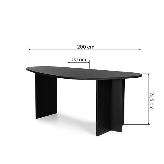 Masă cu blat neregulat Zeva 200 cm, negru cu textură de lemn
