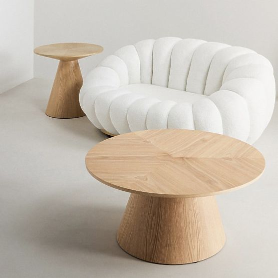 Masă de cafea Dalarna, 90 cm, rotundă, furnir de stejar natural