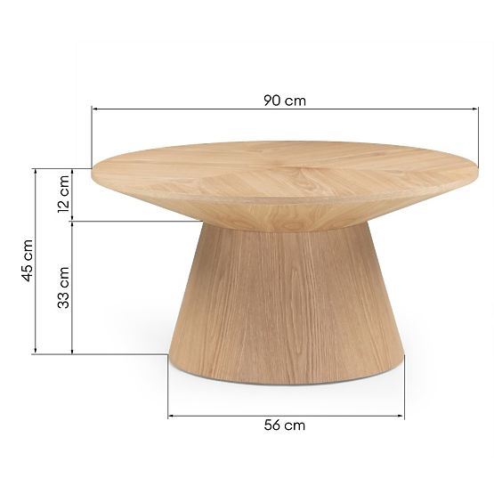 Masă de cafea Dalarna, 90 cm, rotundă, furnir de stejar natural