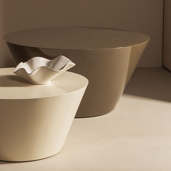 Masă de cafea Eclipso, 60 cm, alb crem, lucios