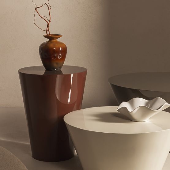 Masă de cafea Eclipso, 60 cm, alb crem, lucios