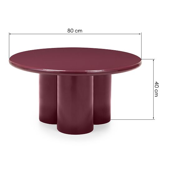 Masă de cafea Everett 80 cm, burgund, lucioasă