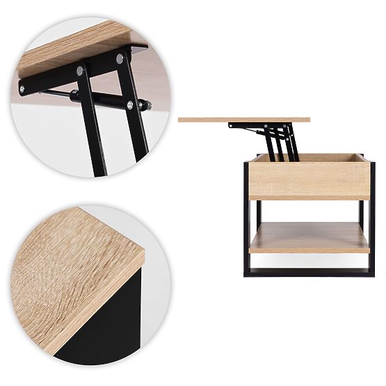 Masă de cafea extensibilă cu blat rabatabil 90 cm spațiu de depozitare raft stejar sonoma ModernHome