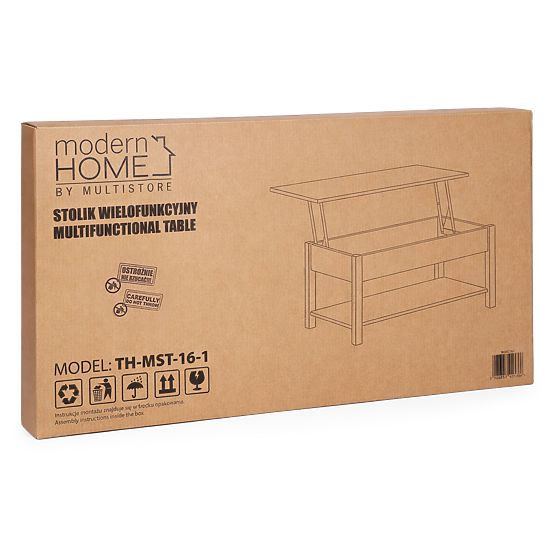 Masă de cafea extensibilă cu blat rabatabil 90 cm spațiu de depozitare raft stejar sonoma ModernHome