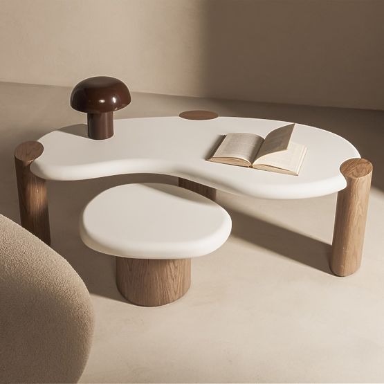 Masă de cafea Floe 125 cm, alb/nuc