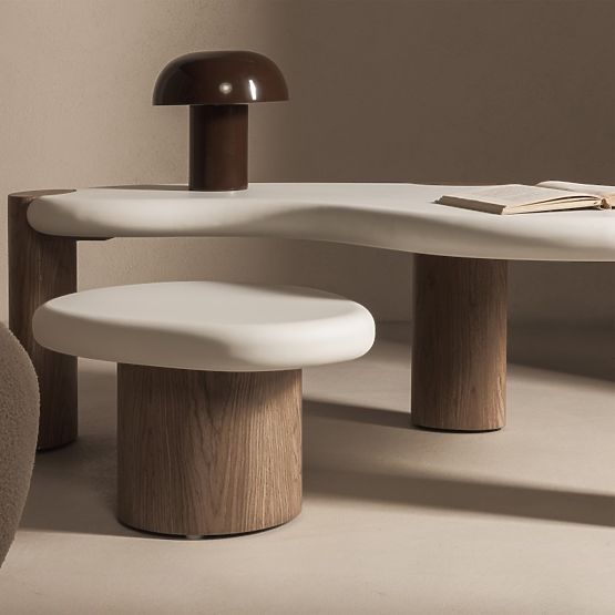 Masă de cafea Floe 125 cm, alb/nuc