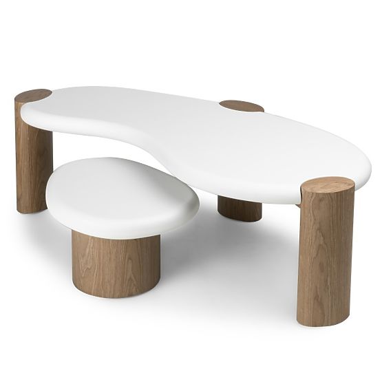 Masă de cafea Floe 125 cm, alb/nuc