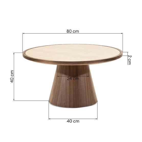 Masă de cafea Kyoto 80 cm, rotundă, travertin/nuc