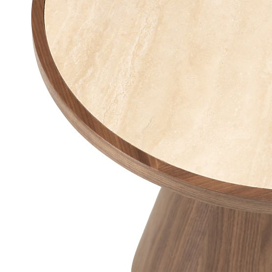 Masă de cafea Kyoto 80 cm, rotundă, travertin/nuc