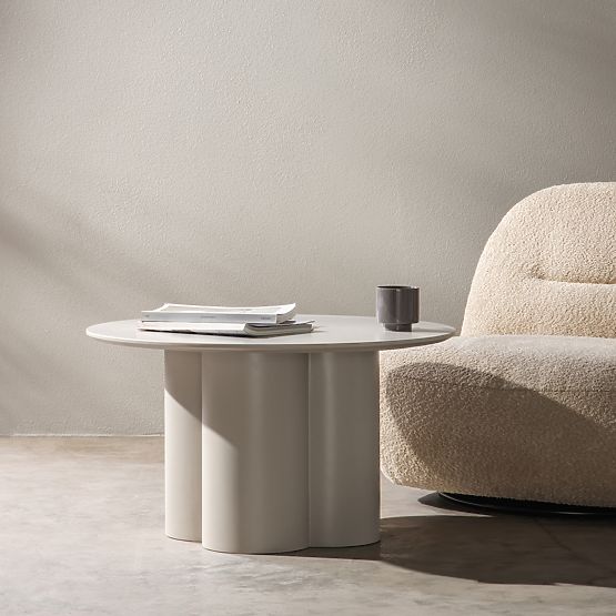 Masă de cafea Lazaro 80 cm, rotundă, bej-gri