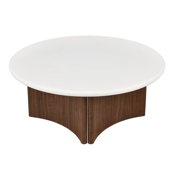 Masă de cafea Marlo 80 cm, alb crem/nuc, microciment