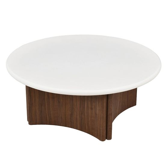 Masă de cafea Marlo 80 cm, alb crem/nuc, microciment